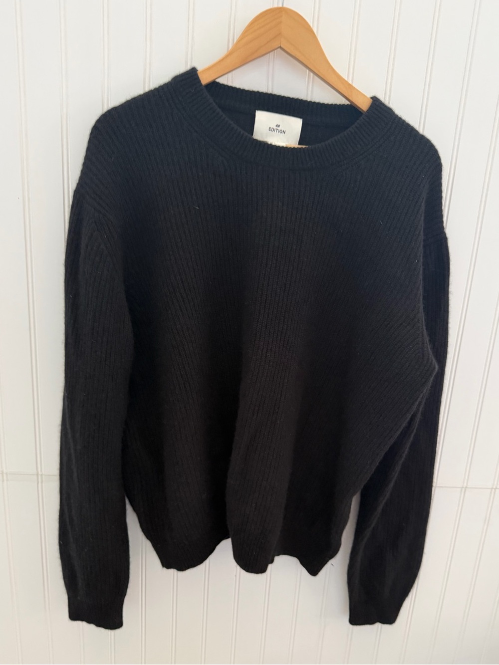 H&M Edition Premium Knitwear - Cashmere/Wool Blend Black Ribbed Crewneck Sweater